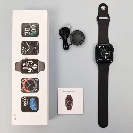 HW22 Smart Watch | Square AMOLED Display | Fitness Tracker | Heart Rate + Sleep Monitor | Wireless Charger + Multiple Watch Faces | For Men & Women
